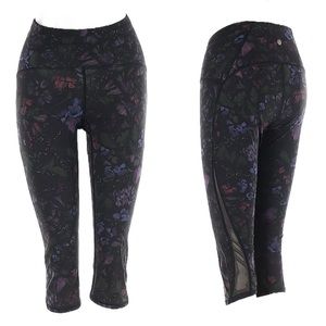 Lululemon Train Times Crop (17") Leggings Frozen Flourish Multi / Black Mesh 2